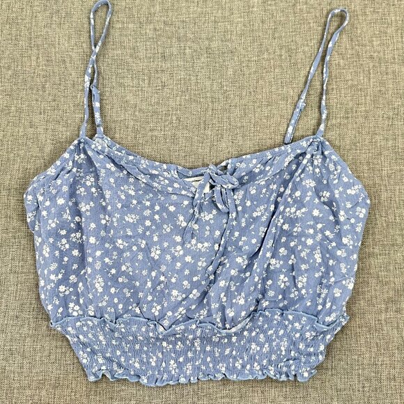 NEW! Hippie Rose Juniors Crop Cami Top Blue Strappy X-Large Floral Rayon - Picture 2 of 9